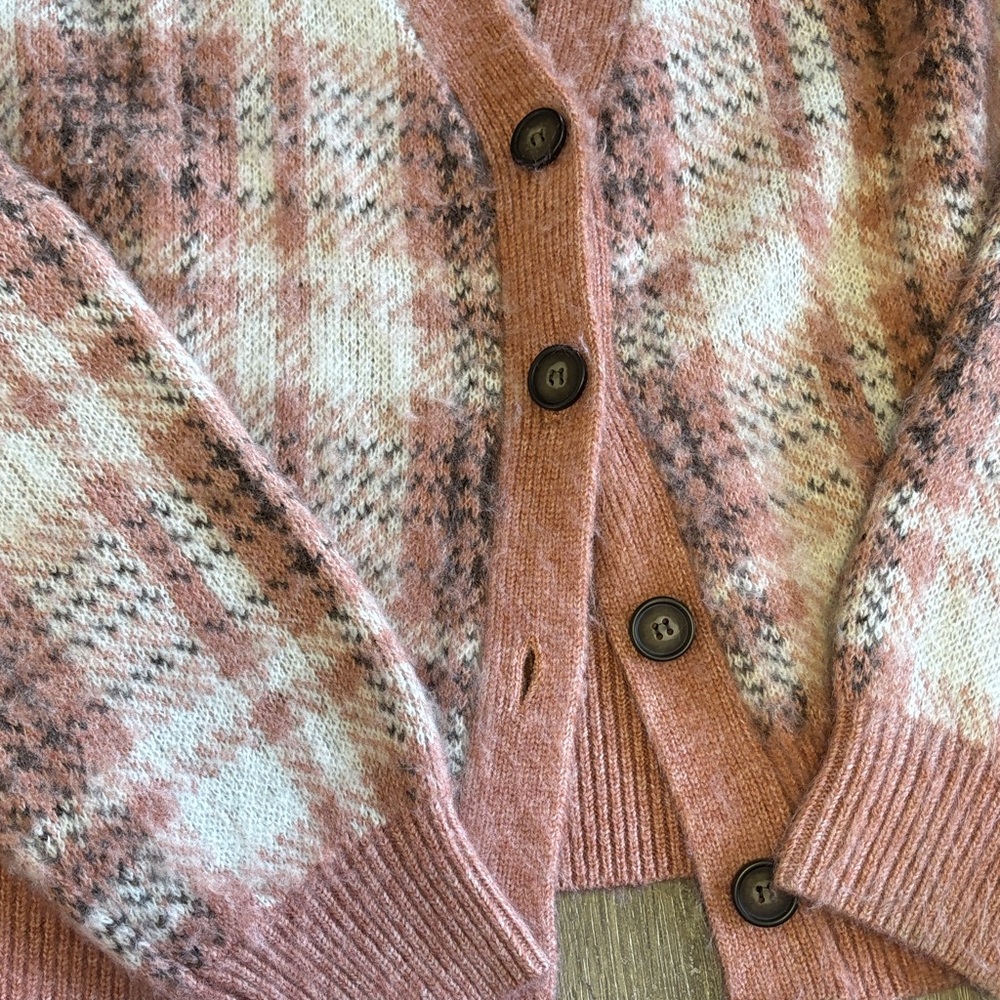 Ricki's Pink Plaid Cardigan Sweater - Picture 3 of 6
